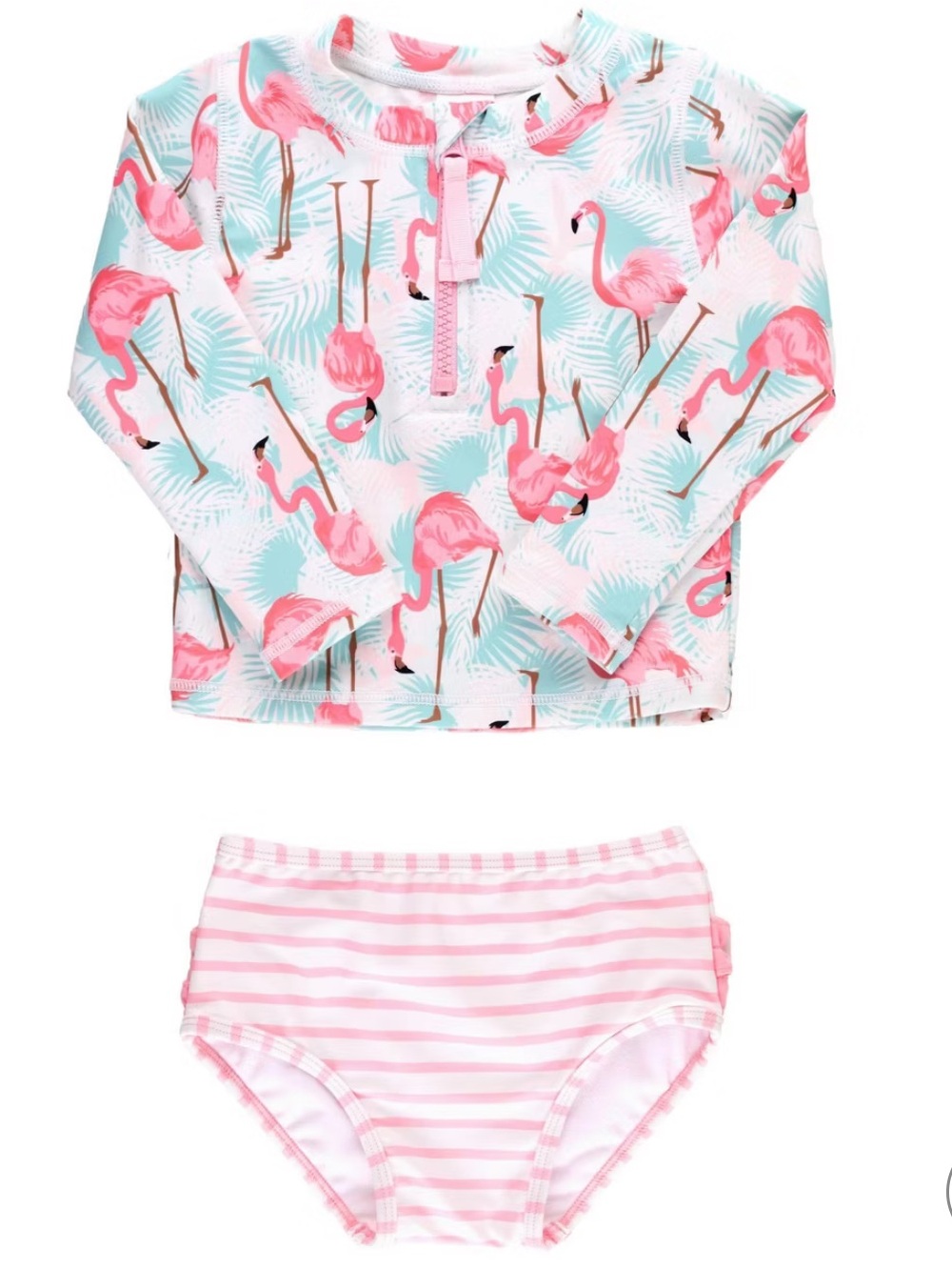 Ruffle Butts Long Sleeve Flamingo Baby Girl Swim Swimsuit Two Piece 3T Rashguard
